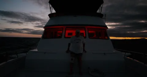 Terry on the bow of the Sea Venture